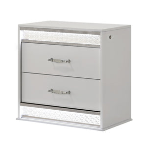 Glam - 2 Drawer Nightstand & LED Lighting - White