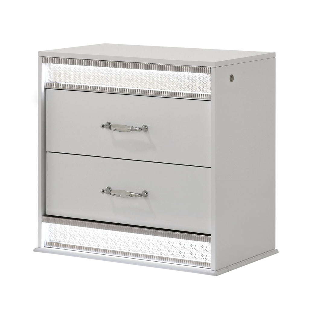 Glam - 2 Drawer Nightstand With LED Lighting - White