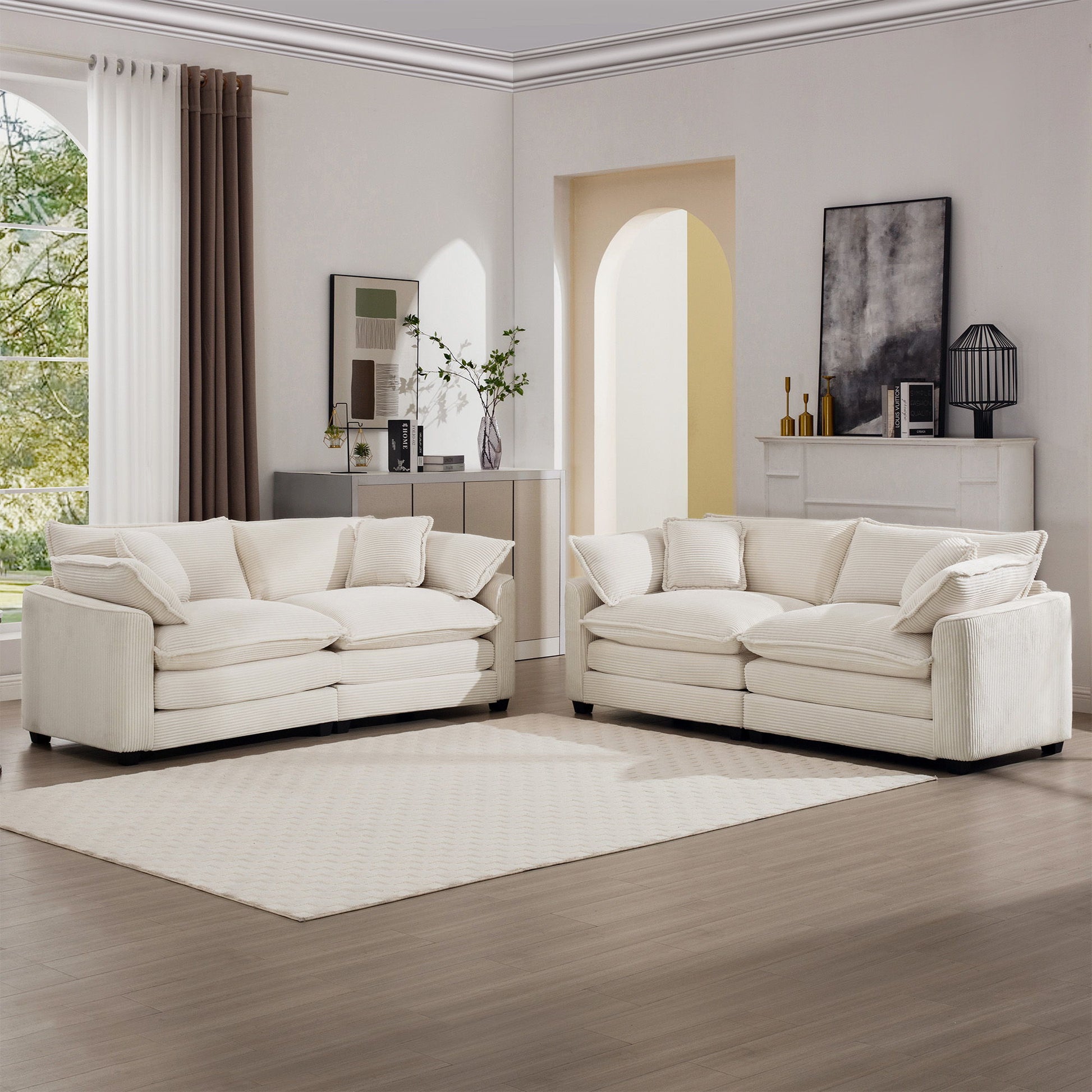 Elegant Corduroy Oversized Sectional Sofa Set With Deep Seats And Flexible Layout