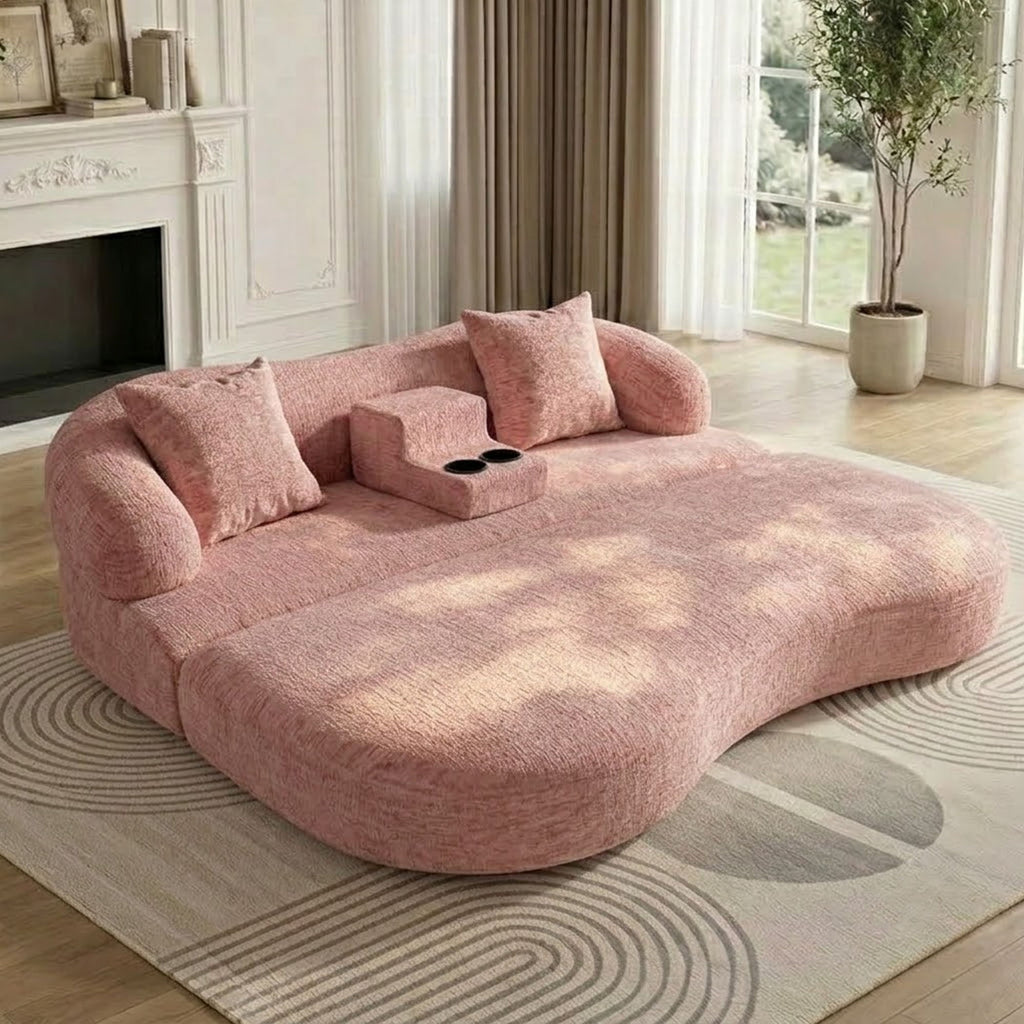 2 In 1 Convertible Sleeper Sofa Bed With Cup Holders