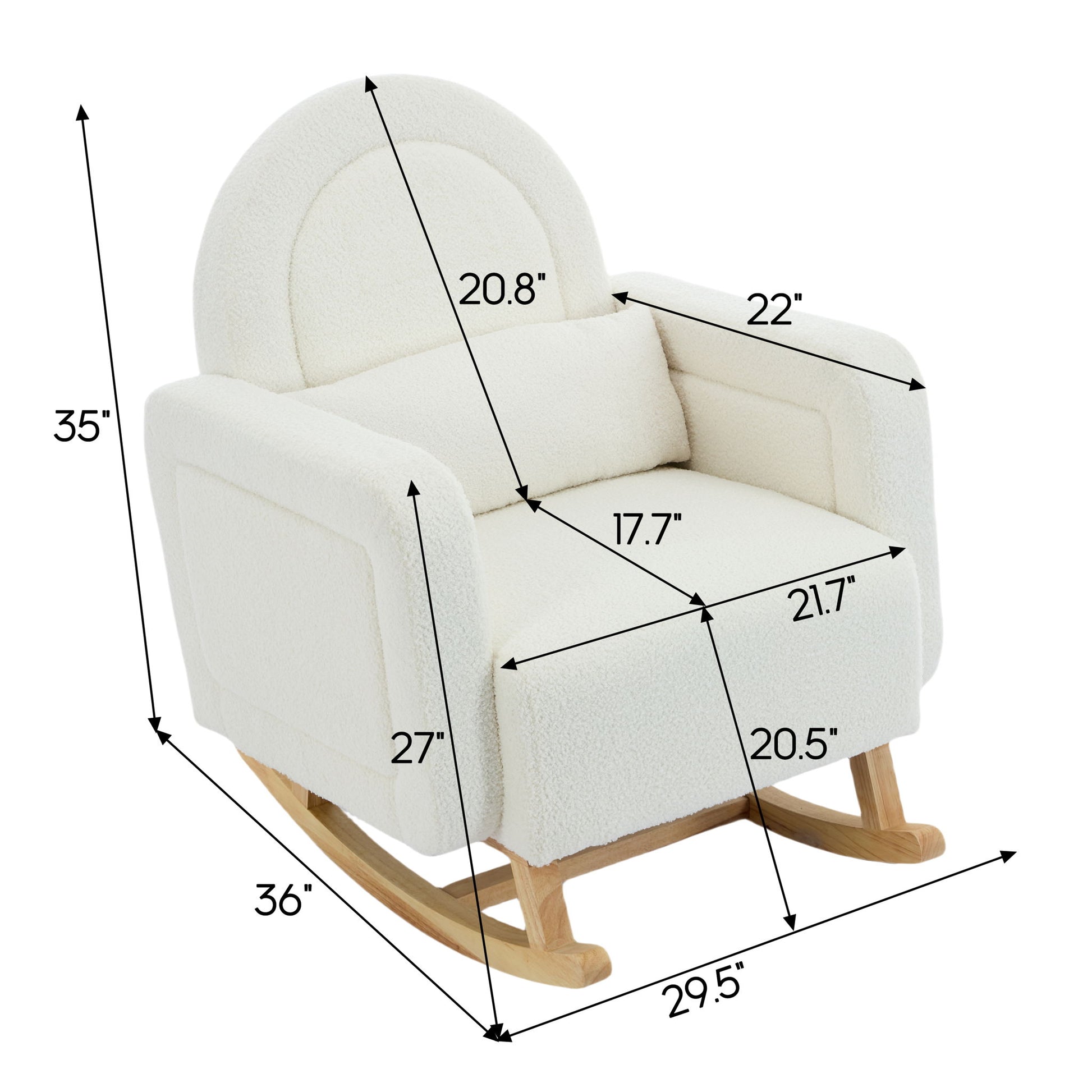 Accent Rocking Chair With Curved Back & Pillow, Base, Ultimate Comfort For Living Room Or Nursery - Cream White
