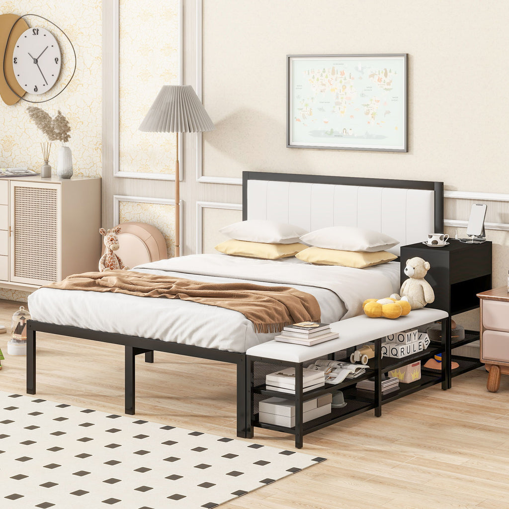 Platform Bed With 2 Tier Storage Shelves, Storage Cabinet