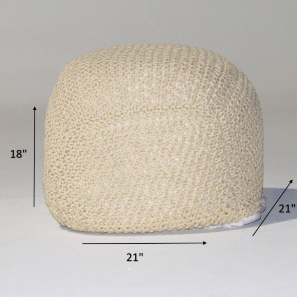 Semi Rounded Pouf, Cable Knitted, Perfect Seating
