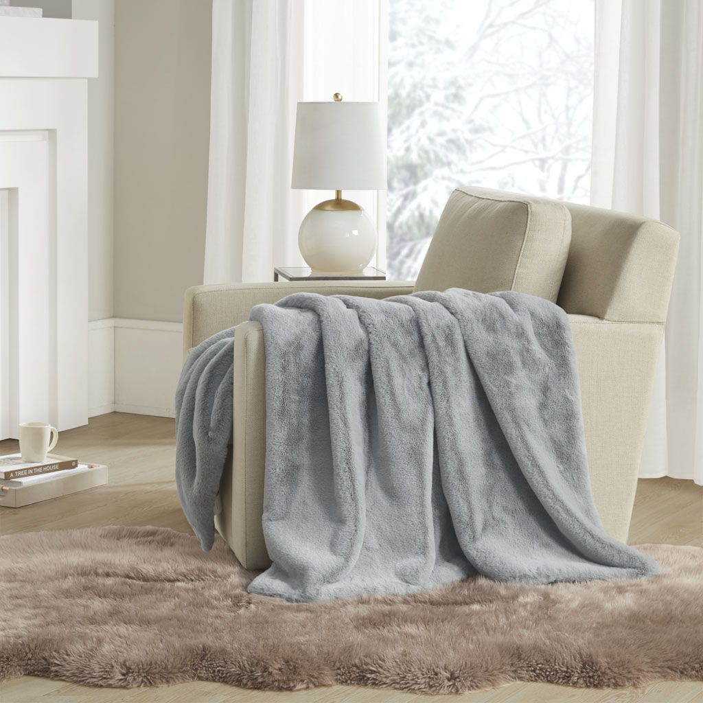 Bristol - Solid Premium Faux Fur Throw - Gray