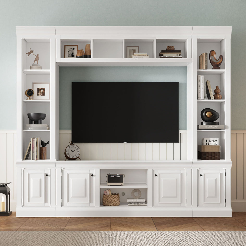 TV Stand With Hutch, Large Entertainment Center With Adjustable Shelves