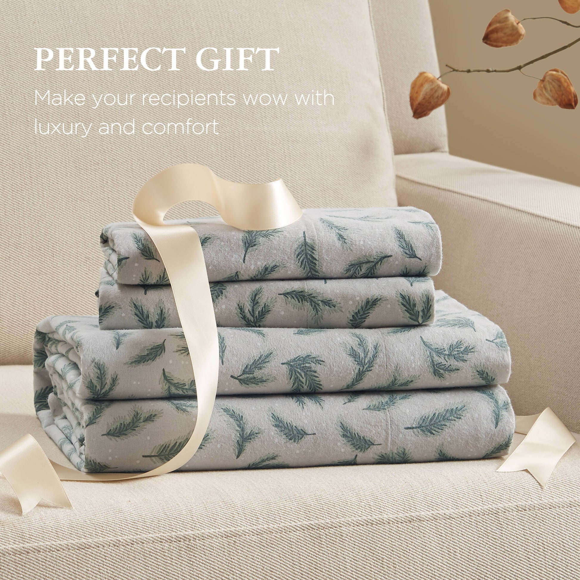 Flannel - Full 100% Flannel Printed Sheet Set - Pine Branches