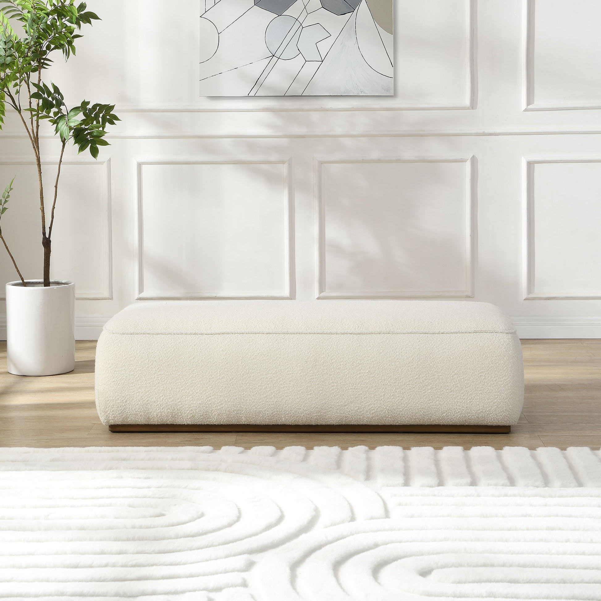 Grainy Footstool For Home - Beige