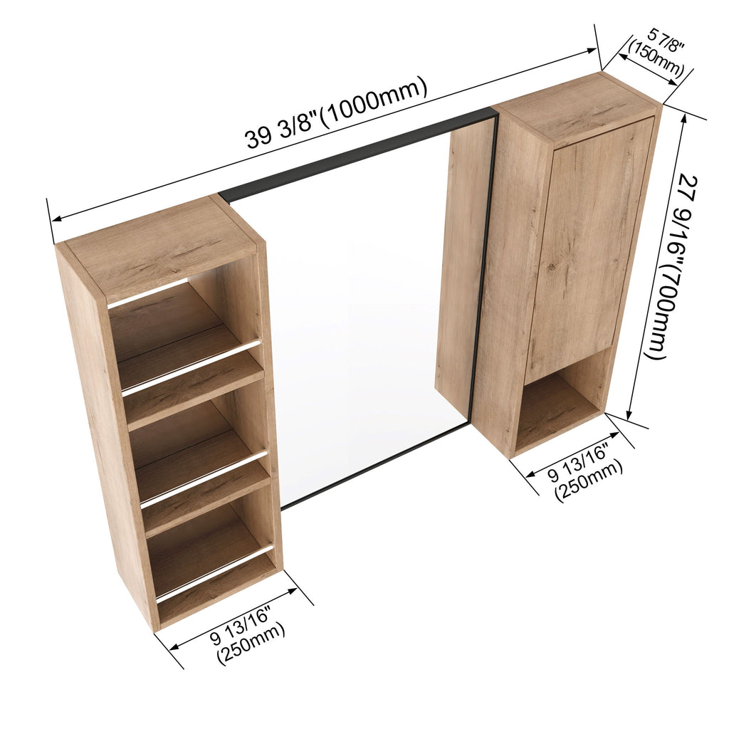 39.4" Wall Mounted Bathroom Cabinet With Storage And - Imitative Oak