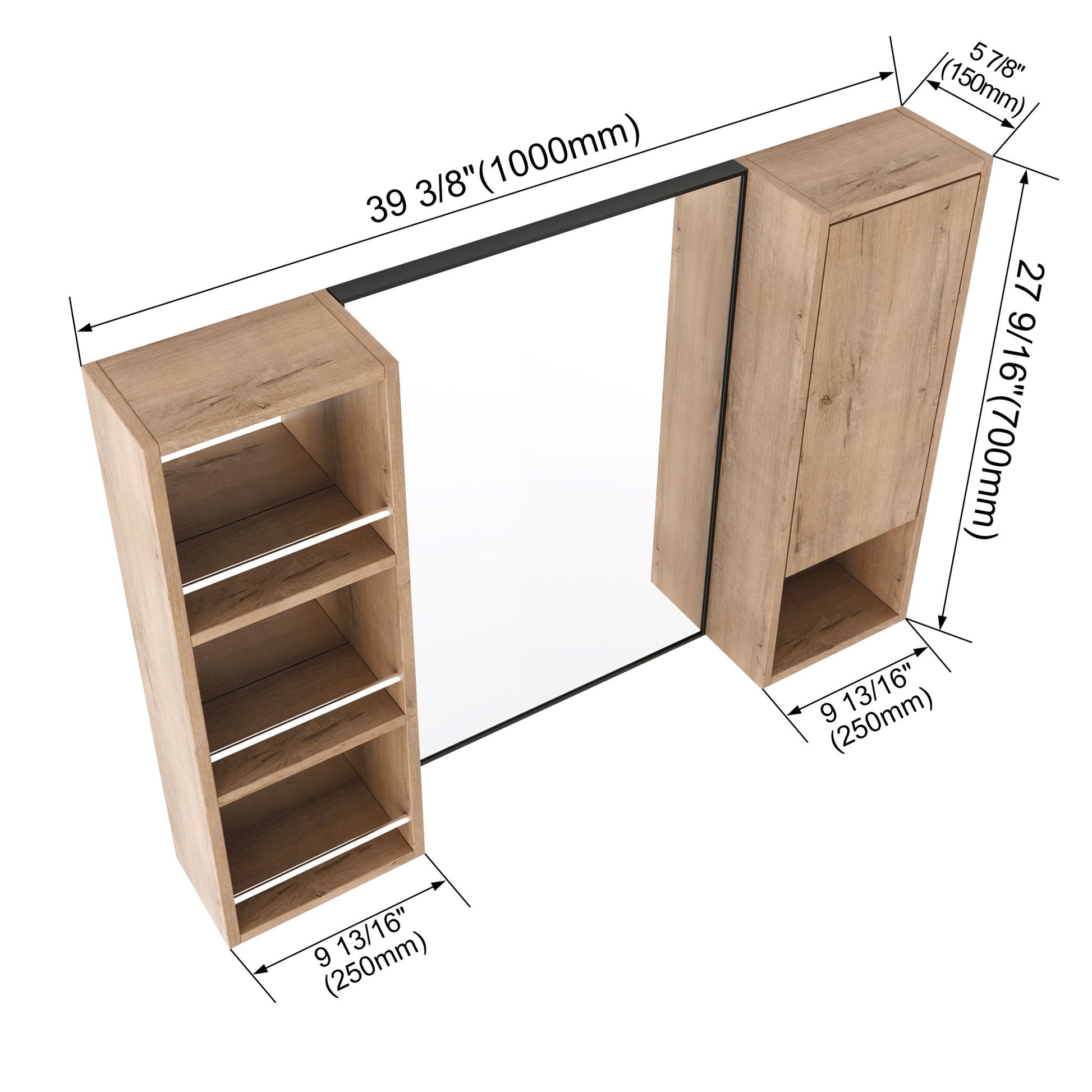39.4" Wall Mounted Bathroom Cabinet With Storage And - Imitative Oak