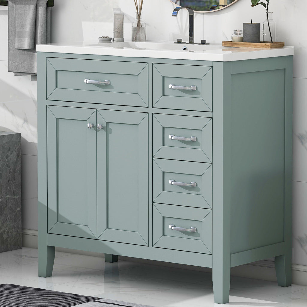 Modern Bathroom Vanity With Sink, Freestanding Design With Drawers And Doors