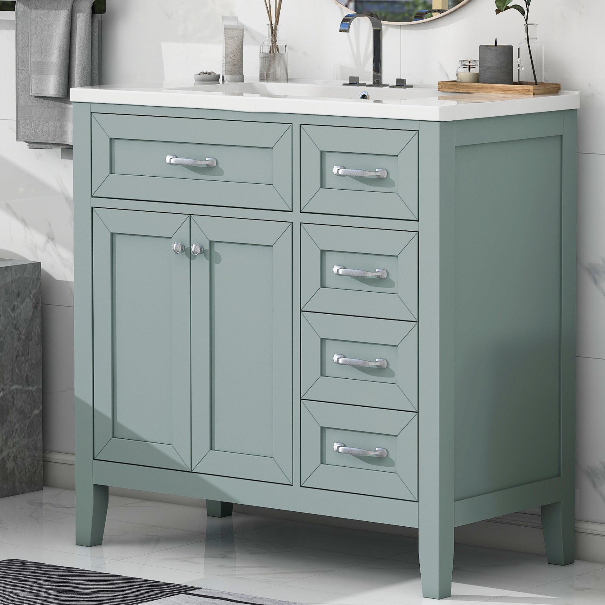 Modern Bathroom Vanity With Sink, Freestanding Design With Drawers And Doors