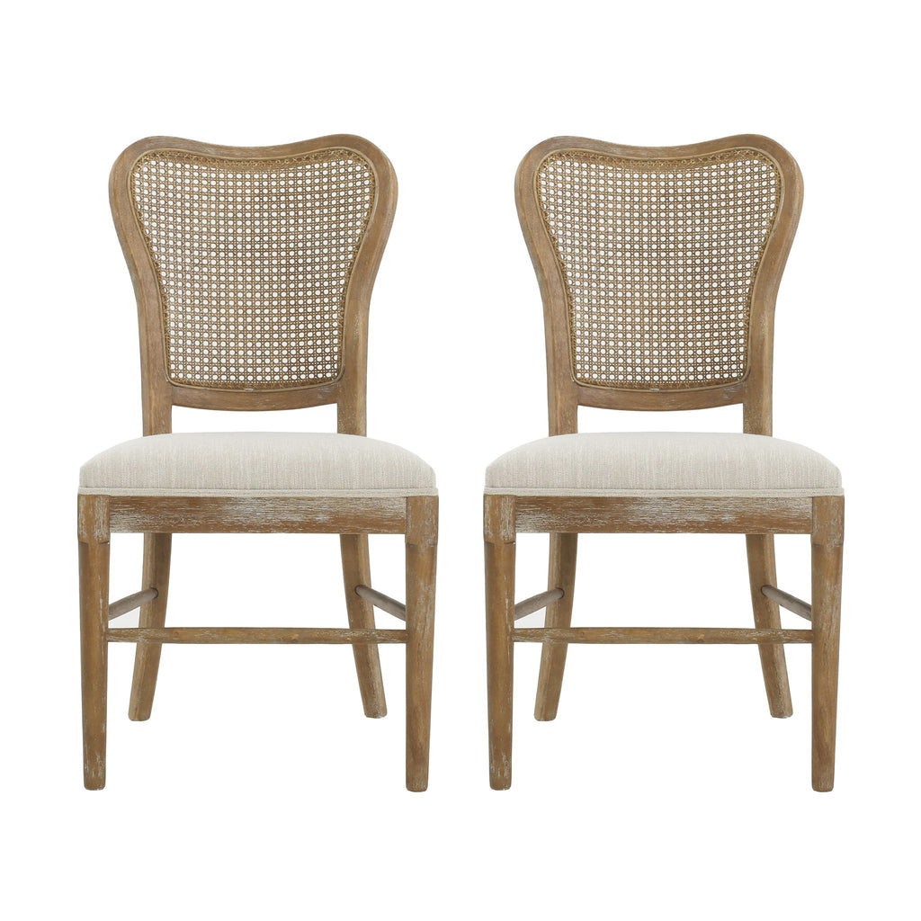 Classic Retro Dining Chair (Set of 2) With Rattan Backrest - Dark Brown / Beige