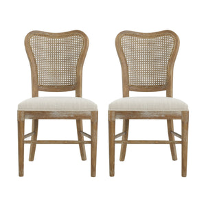 Classic Retro Dining Chair (Set of 2) With Rattan Backrest - Dark Brown / Beige