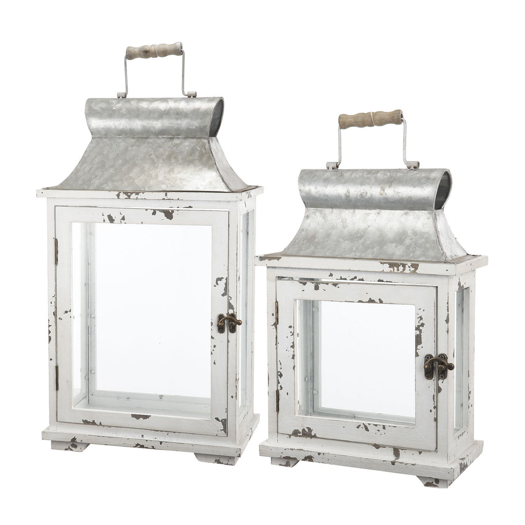 Wooden Candle Lantern Decorative, Hurricane Lantern Holder Decor For Indoor Outdoor, Home Garden Wedding - White