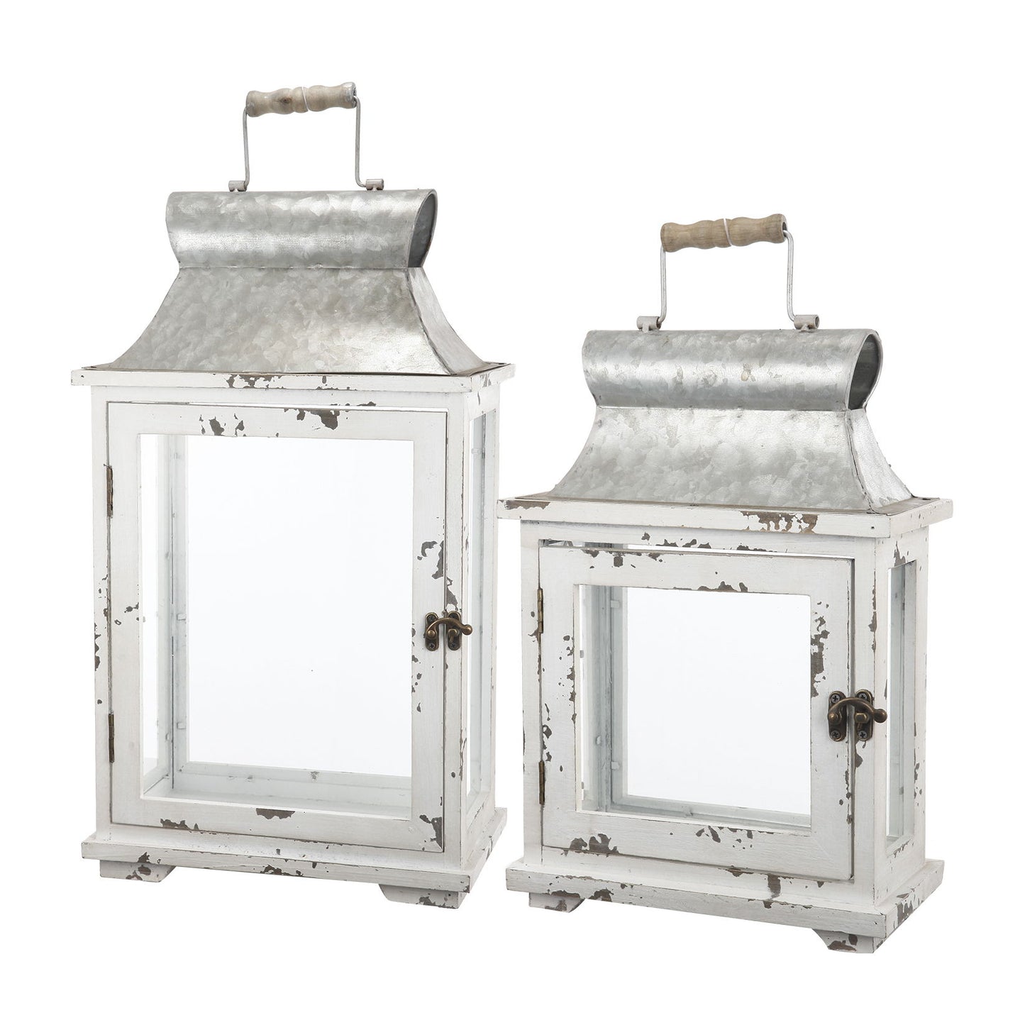 Wooden Candle Lantern Decorative, Hurricane Lantern Holder Decor For Indoor Outdoor, Home Garden Wedding (Set of 2) - White