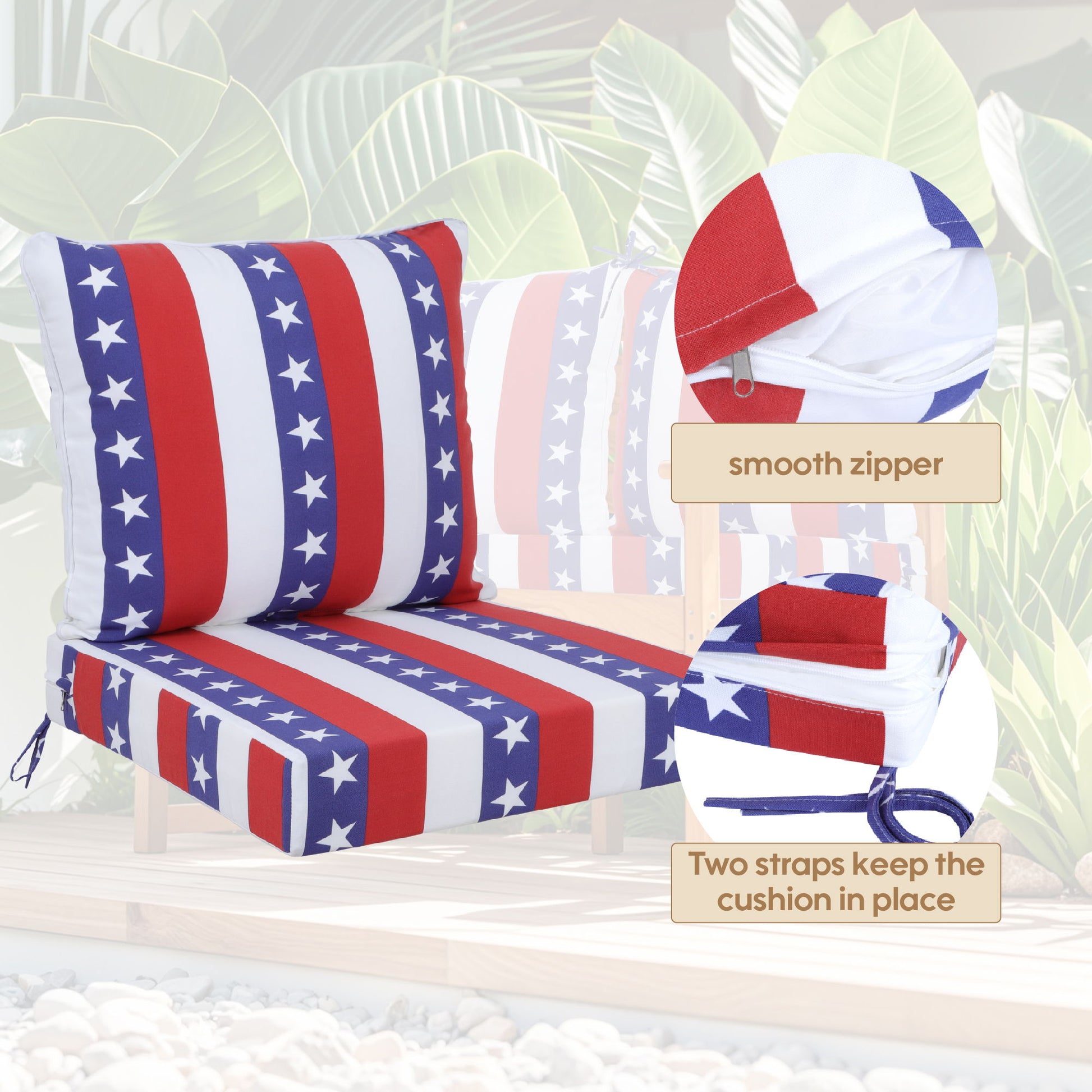 24X24 Inch Outdoor Deep Seat Cushion Set Waterproof Fade Resistant Patio Furniture Cushions With Removable Covers, Adjustable Straps & Handles (Set of 2) - Red