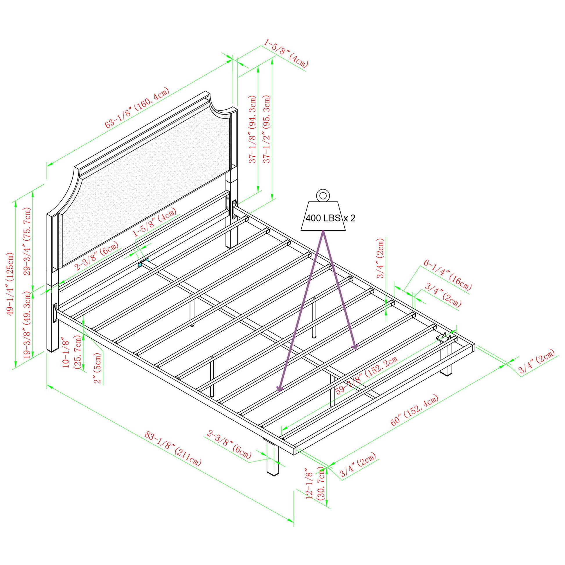 Daybreak - Queen Bed Frame Upholstered Metal - Gray