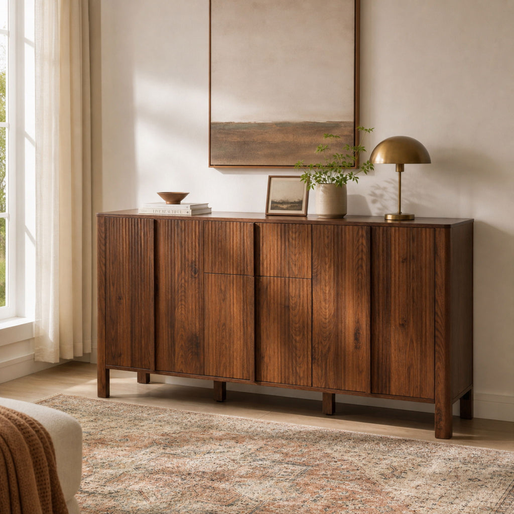 Colored Fluted Sideboard With 3 Doors And 1 Drawer
