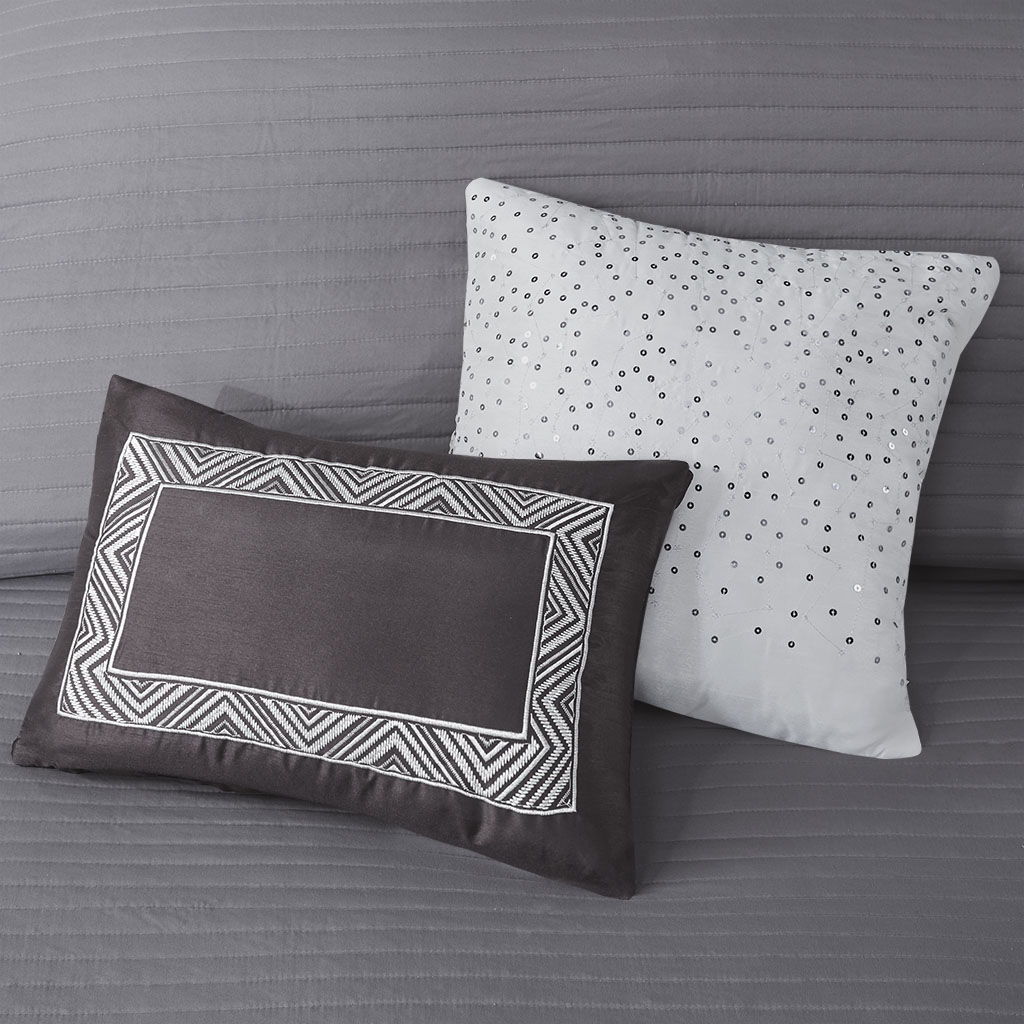 Rhapsody - 6 Piece Reversible Coverlet Set - Gray / Taupe