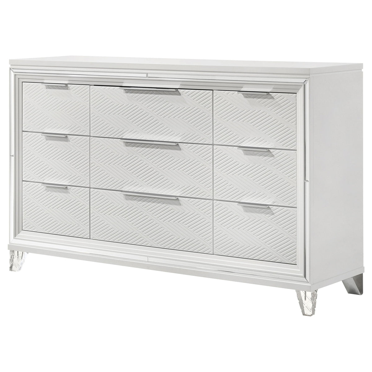 9 Drawer Dresser Cabinet With Picture Framed Fronts - White