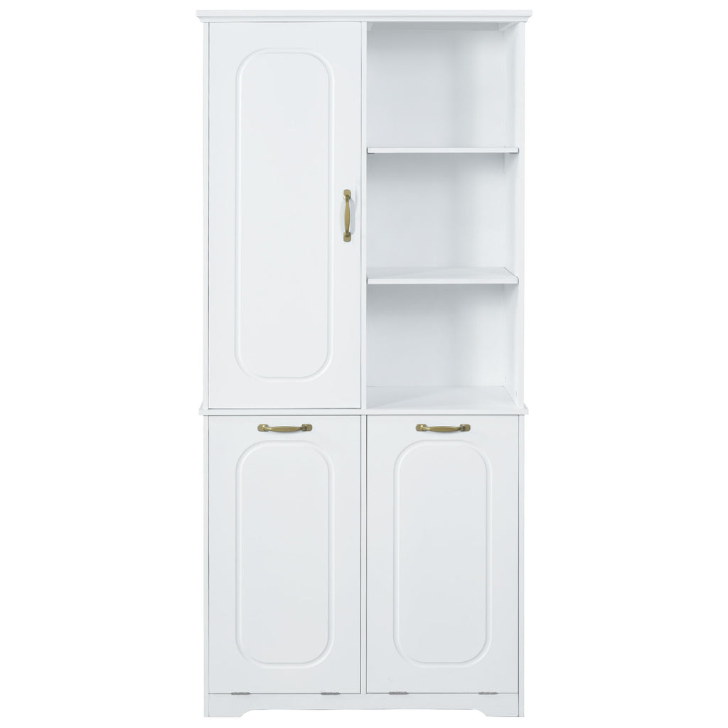 Freestanding Tall Storage Cabinet With 2 Tilt Out Hampers