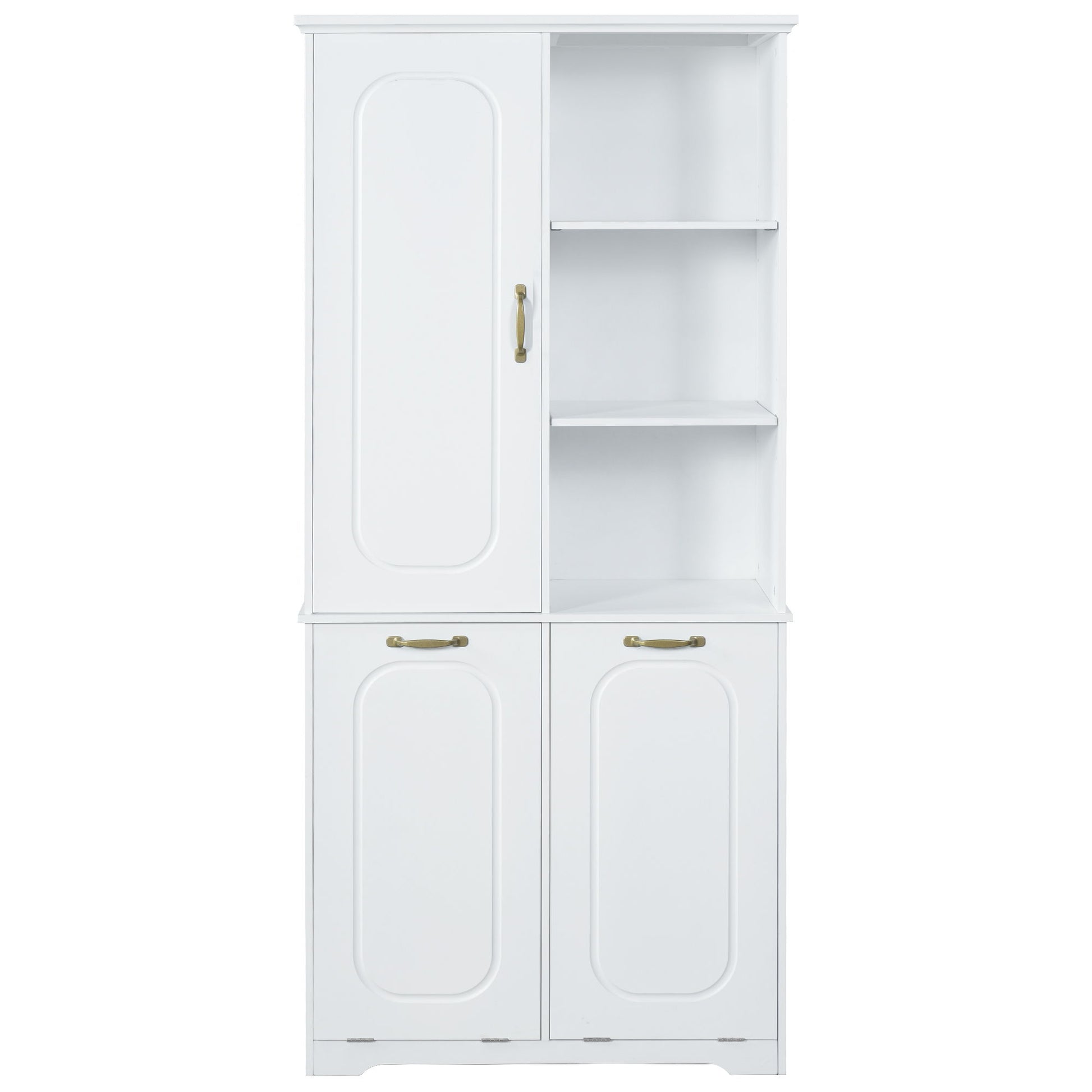 Freestanding Tall Storage Cabinet With 2 Tilt Out Hampers