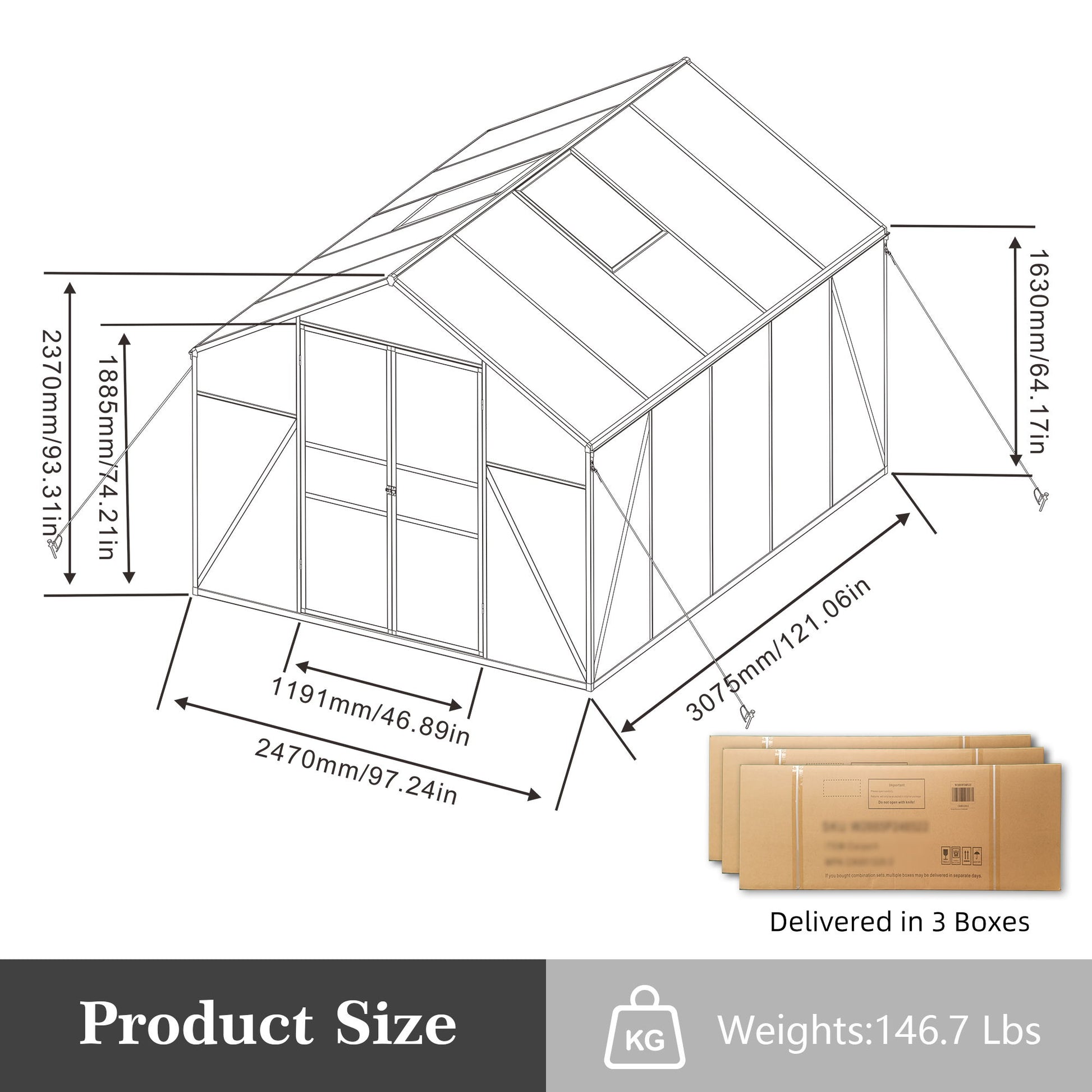 Gain Height Windproof Greenhouse All Season Outdoor Garden Shelter