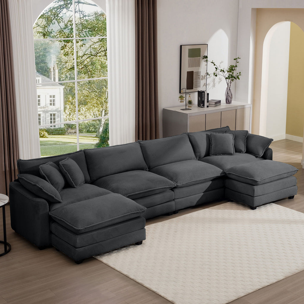 Modern Oversized Modular Cushion Sofa With Ottoman, Low Back, Deep Seating Sofa Set