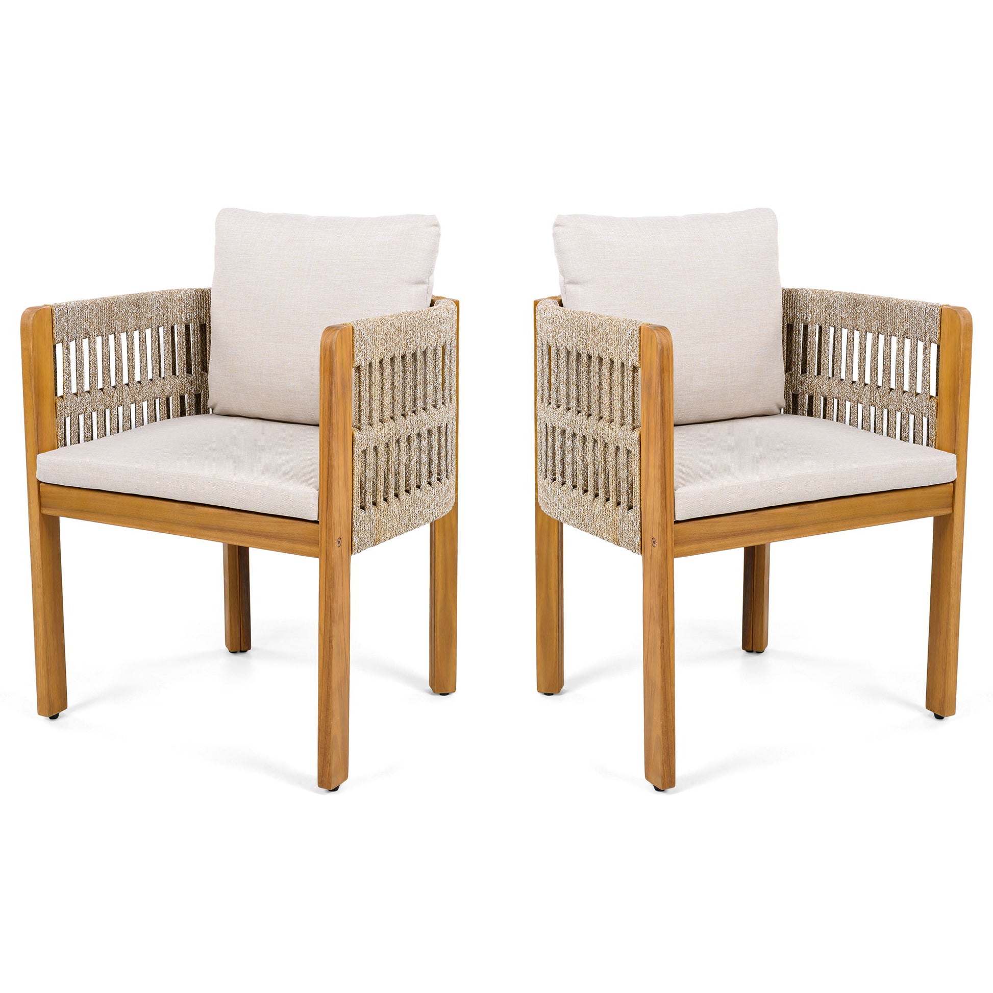 Outdoor Dining Chairs With Mix Rope Handles (Set of 2)