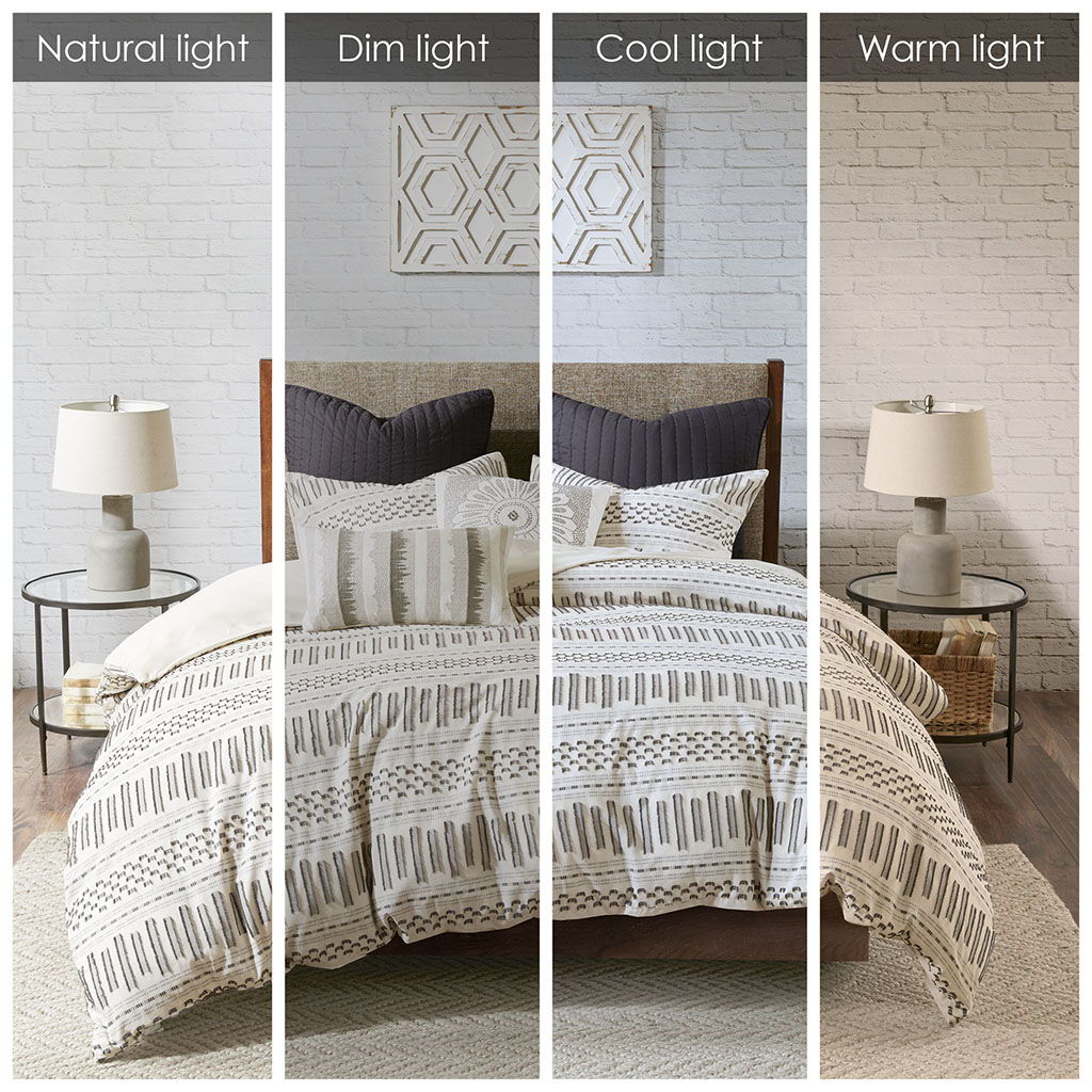 Rhea - King Duvet Cover Mini Set - Ivory / Charcoal