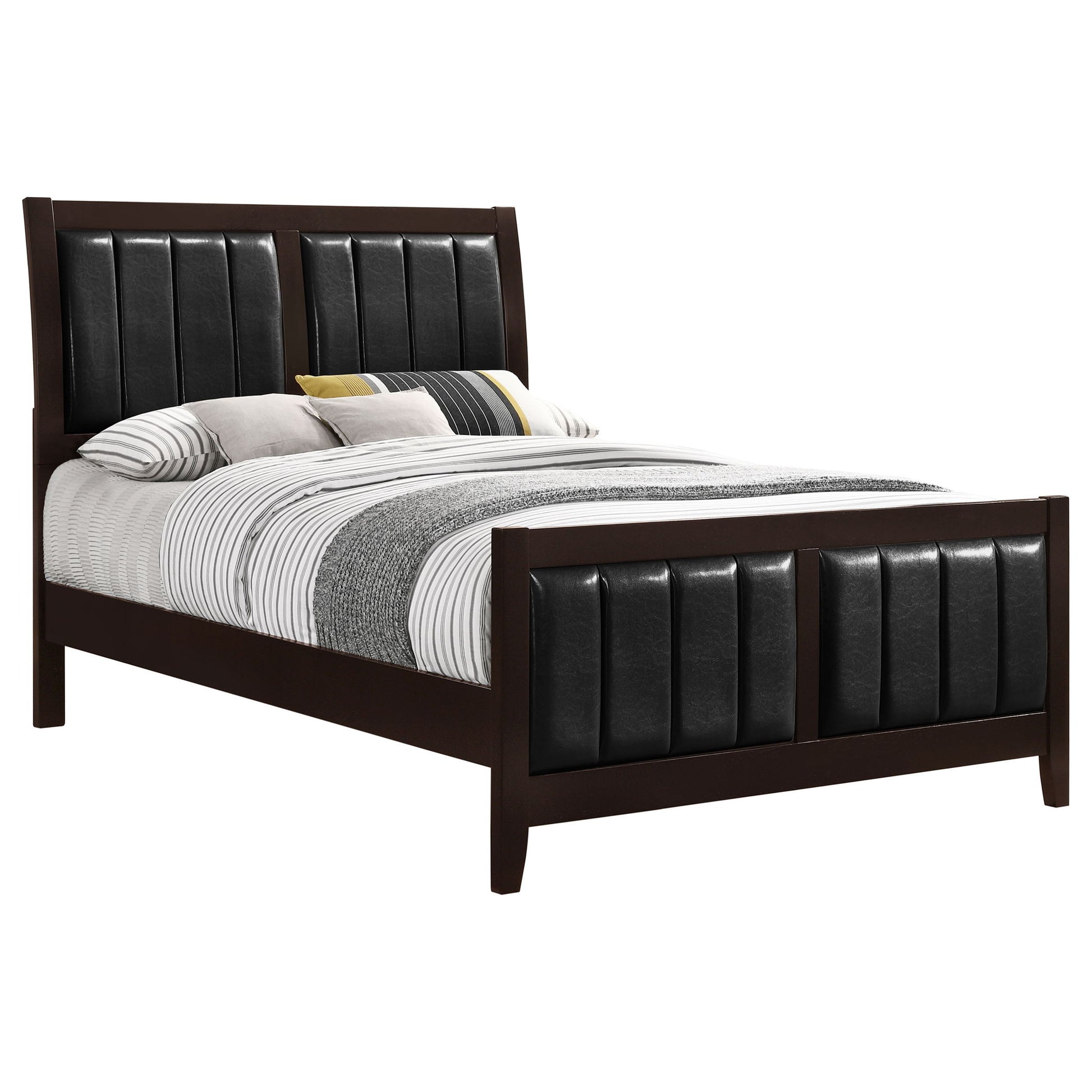 California King Upholstered Panel Bed With Headboard And Footboard - Cappuccino