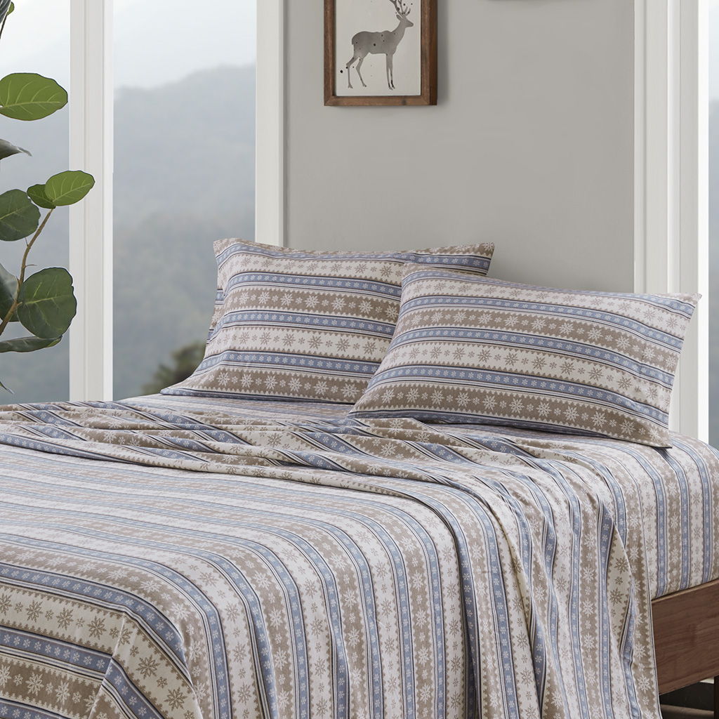 Flannel - 3 Piece Twin Sheet Set - Blue Snowflake