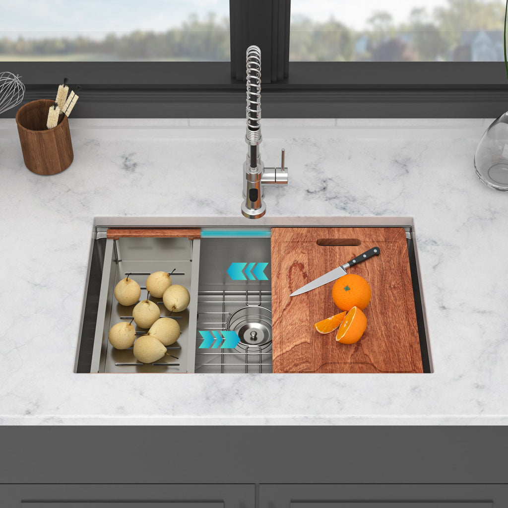 Undermount Workstation Kitchen Sink Stainless Steel Single Bowl