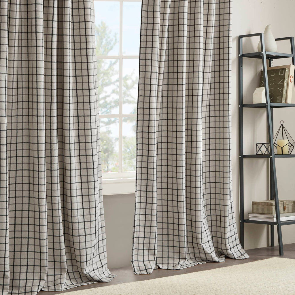 Anaheim - 50x84" Plaid Rod Pocket And Back Tab Curtain Panel With Fleece Lining - Black
