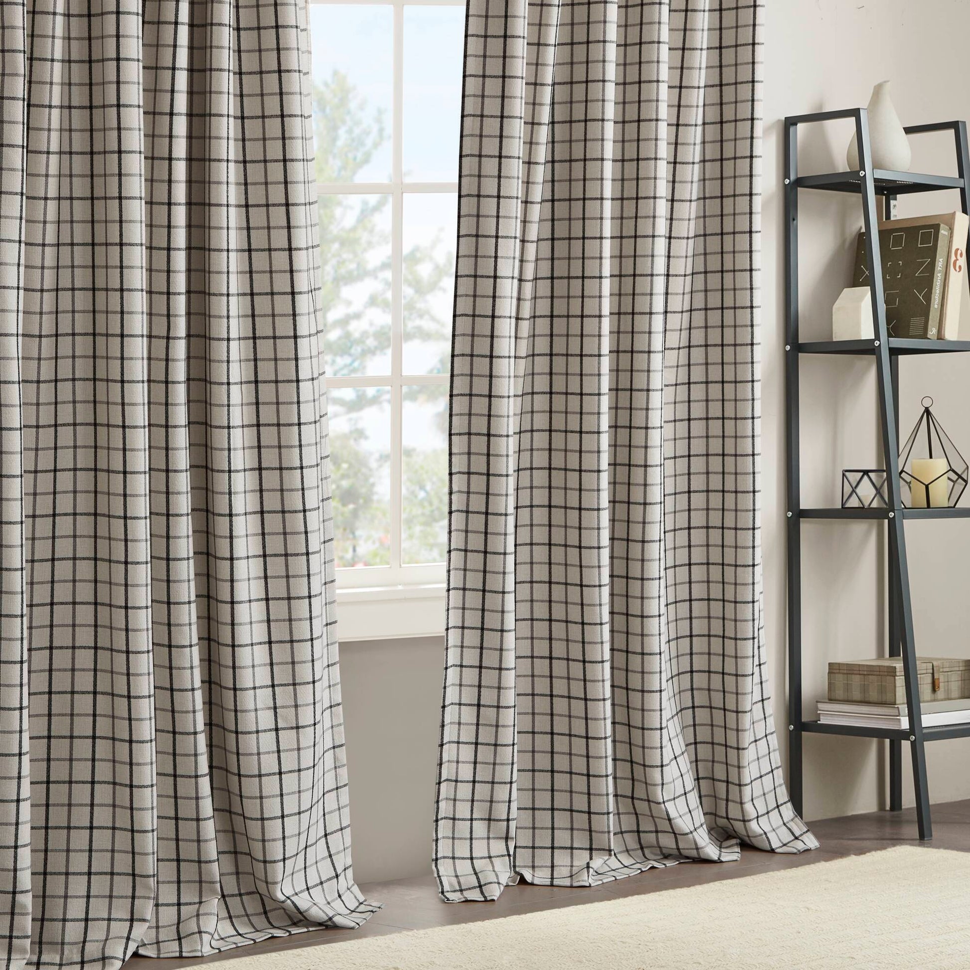 Anaheim - 50x108" Plaid Rod Pocket And Back Tab Curtain Panel With Fleece Lining - Black