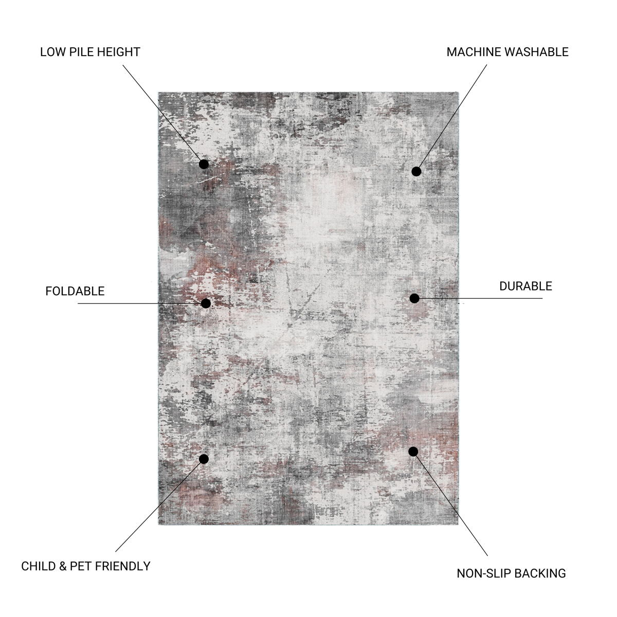 Toucan - 5' X 7' Washable Non - Slip Area Rug - Ivory / Dark Gray