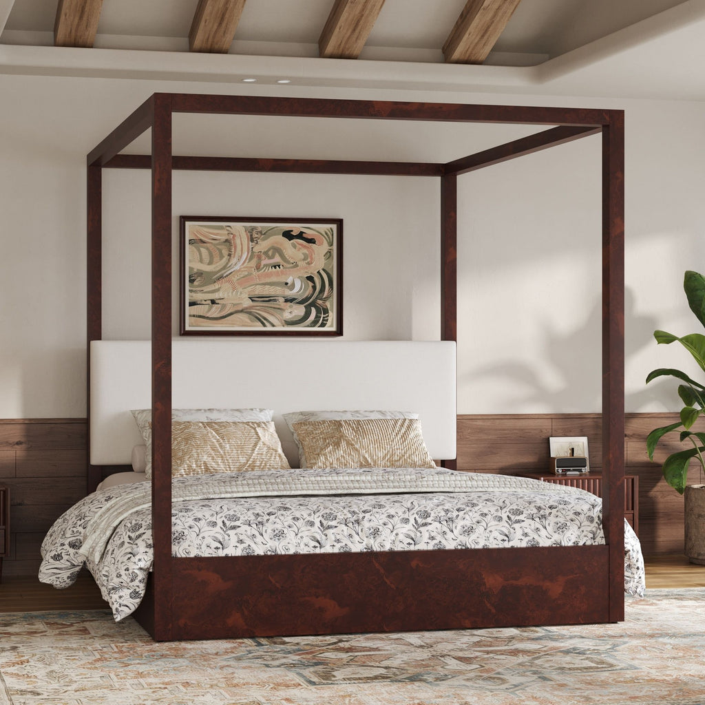 Canopy Platform Bed With Upholstered Headboard