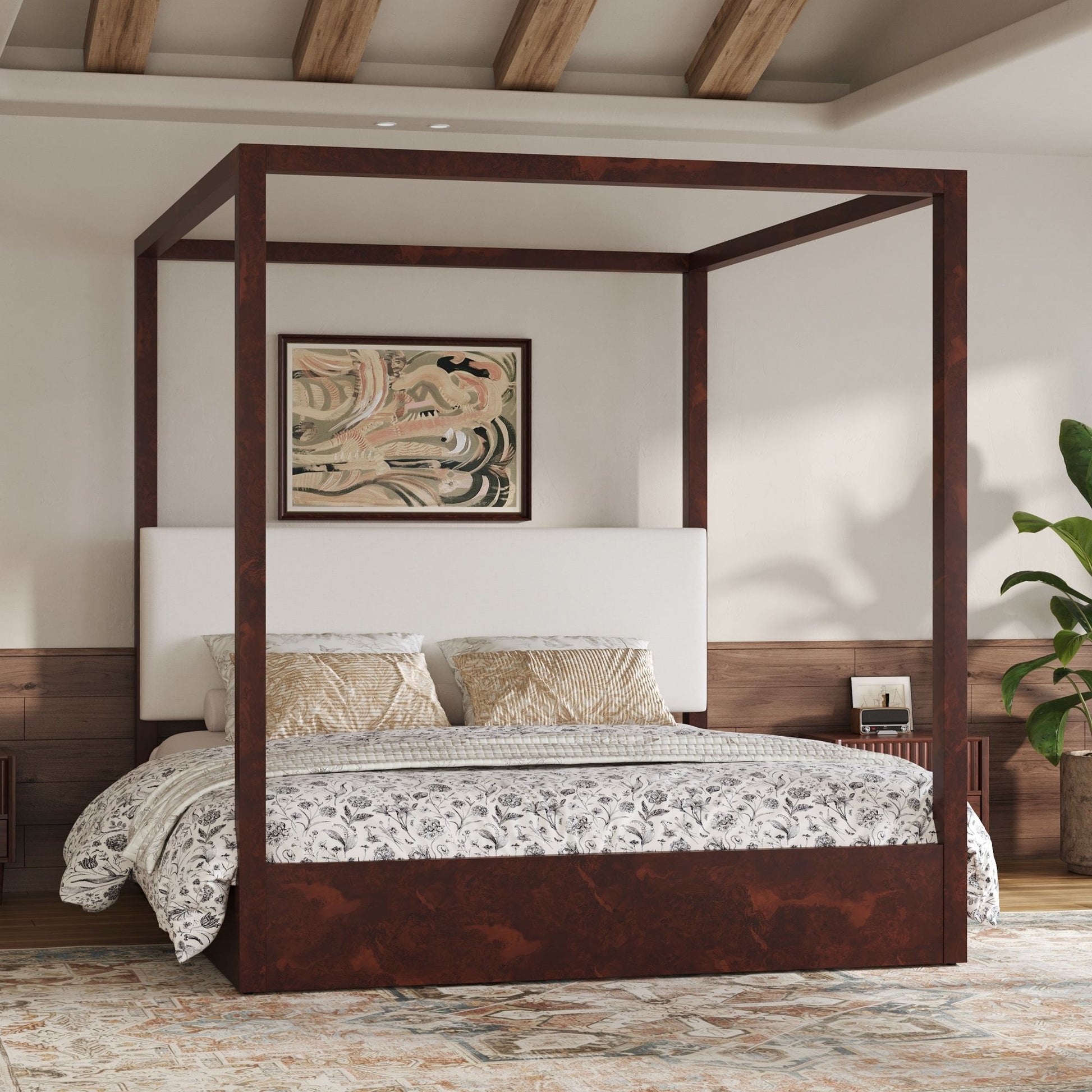 Canopy Platform Bed With Upholstered Headboard
