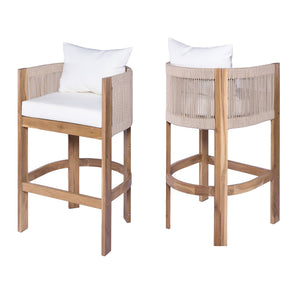 Modern Matera Barstool (Set of 2) With Wraparound Back And Rope - Teak / Beige