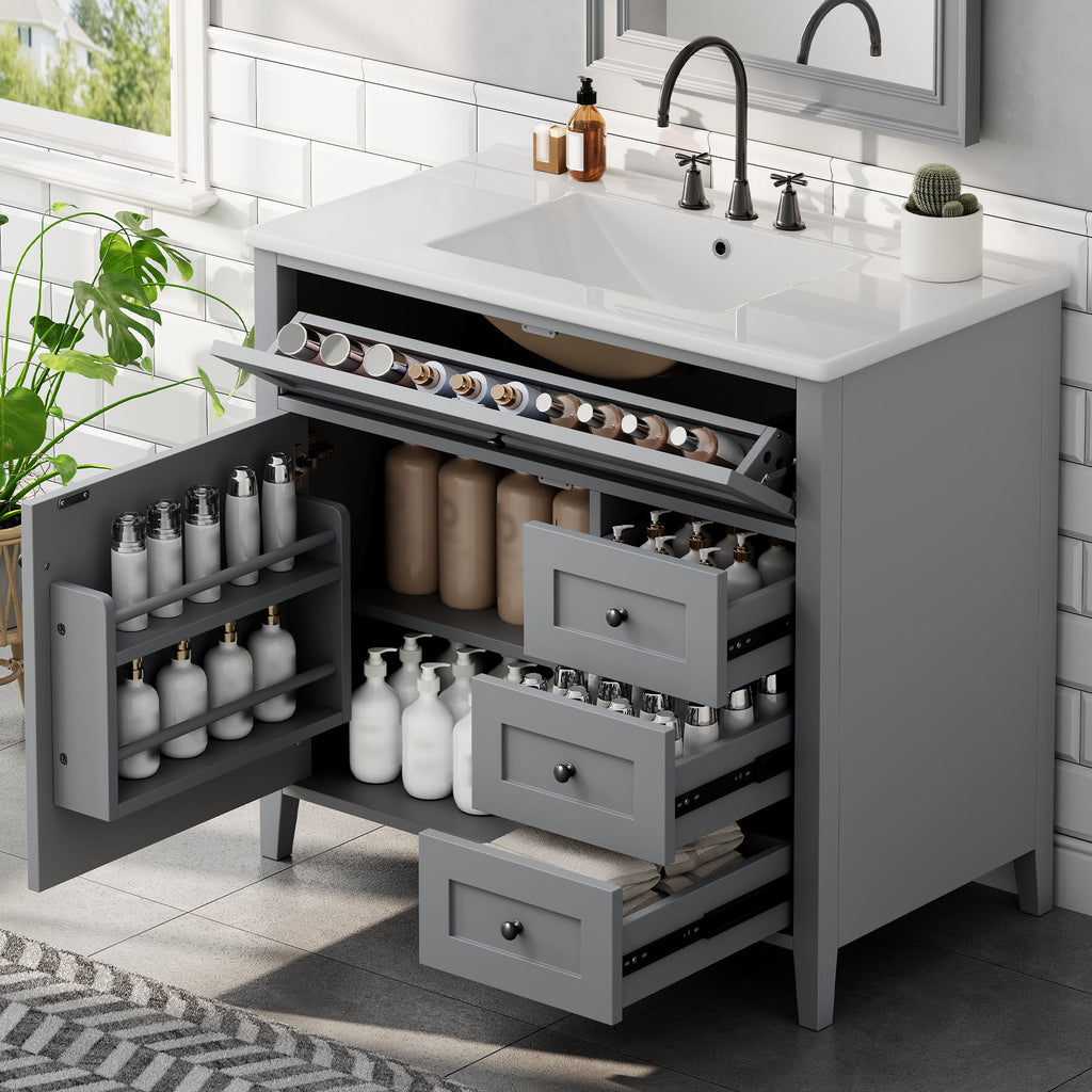 Bathroom Vanity With Sink, Cabinet With 3 Drawers And Adjustable Shelf