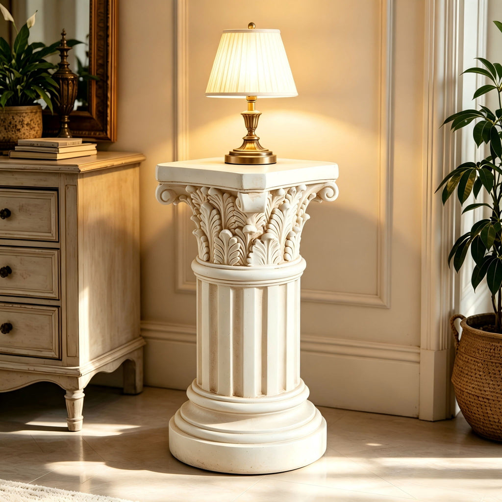 Roman Column Pedestal Stand With Ornate Carving Design