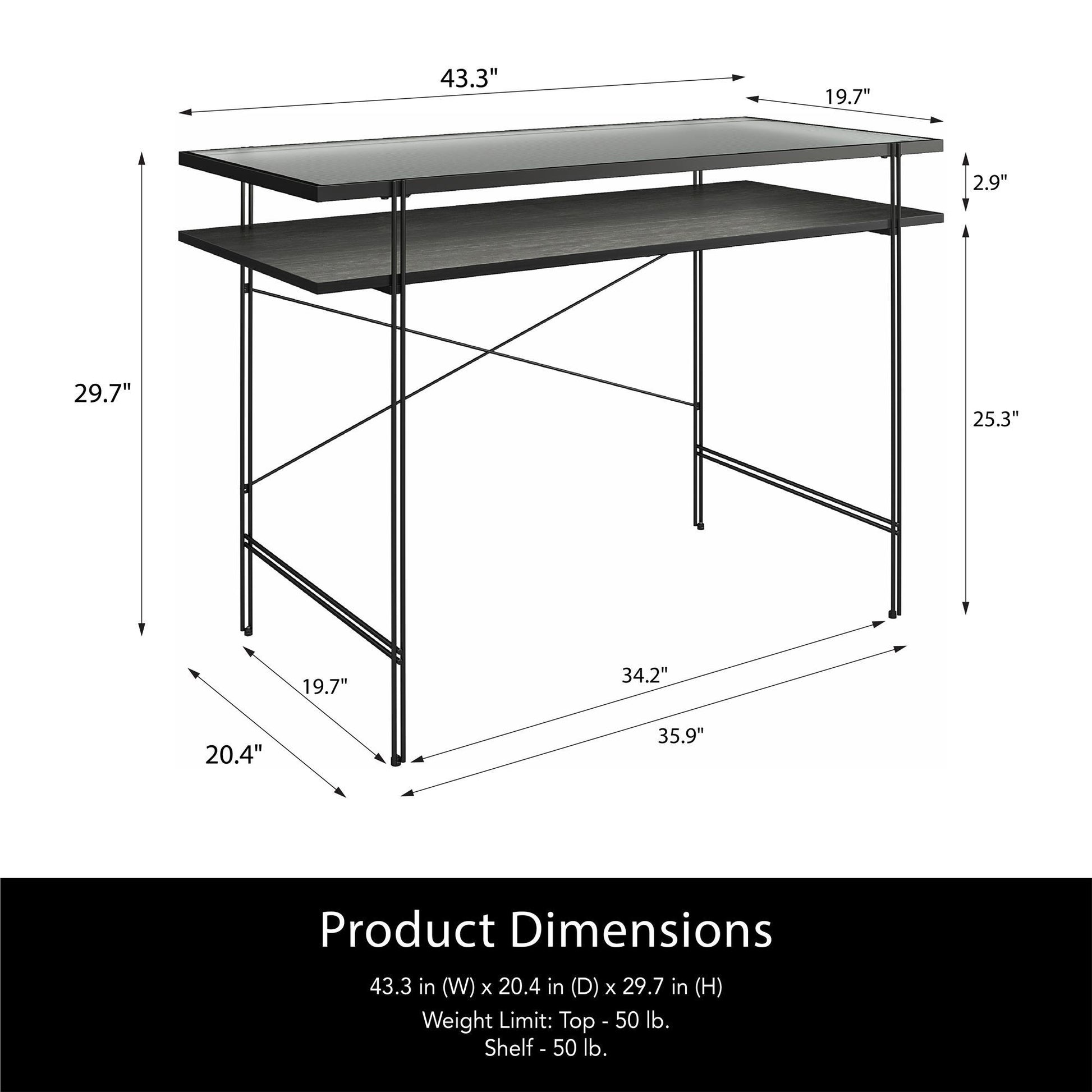 Vance - Computer Desk With Fluted Glass Desktop - Black