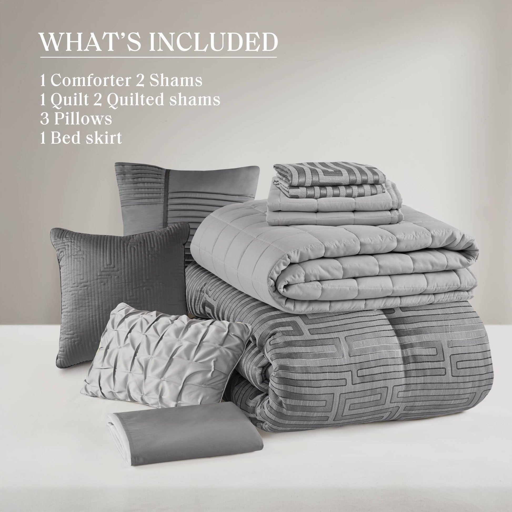 Royce - 10 Piece Queen Luxury Comforter Set - Gray
