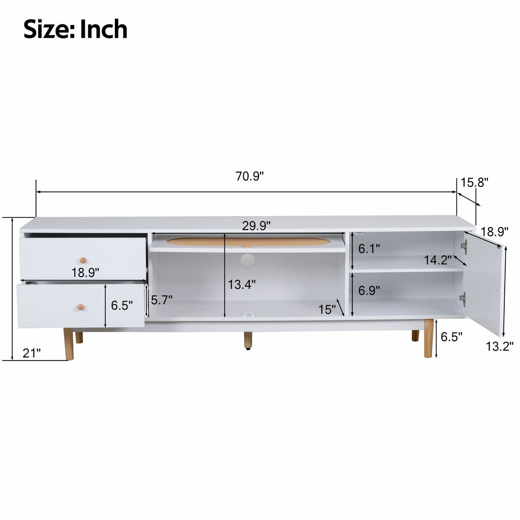 70" TV Stand With Drawers - White