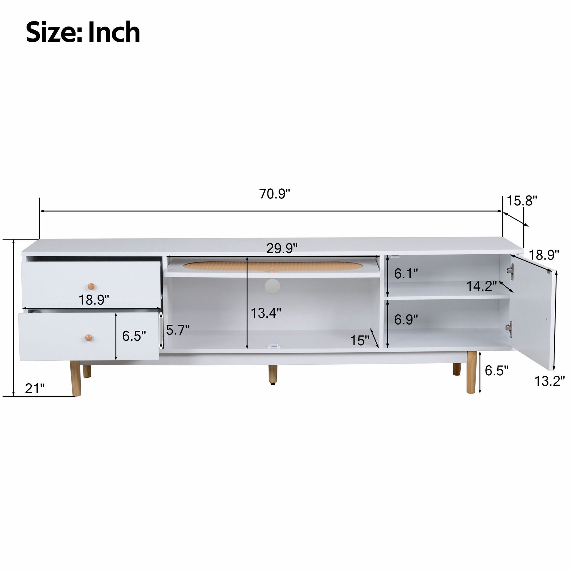 70" TV Stand With Drawers - White