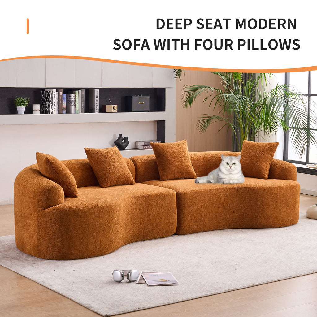 4 Seater Sofa With Chenille Fabric, 30D, 60 Hardness Full Sponge, 4 Pillow For Living Room, Home Furniture Sleeper Sectional Sofa For Apartment