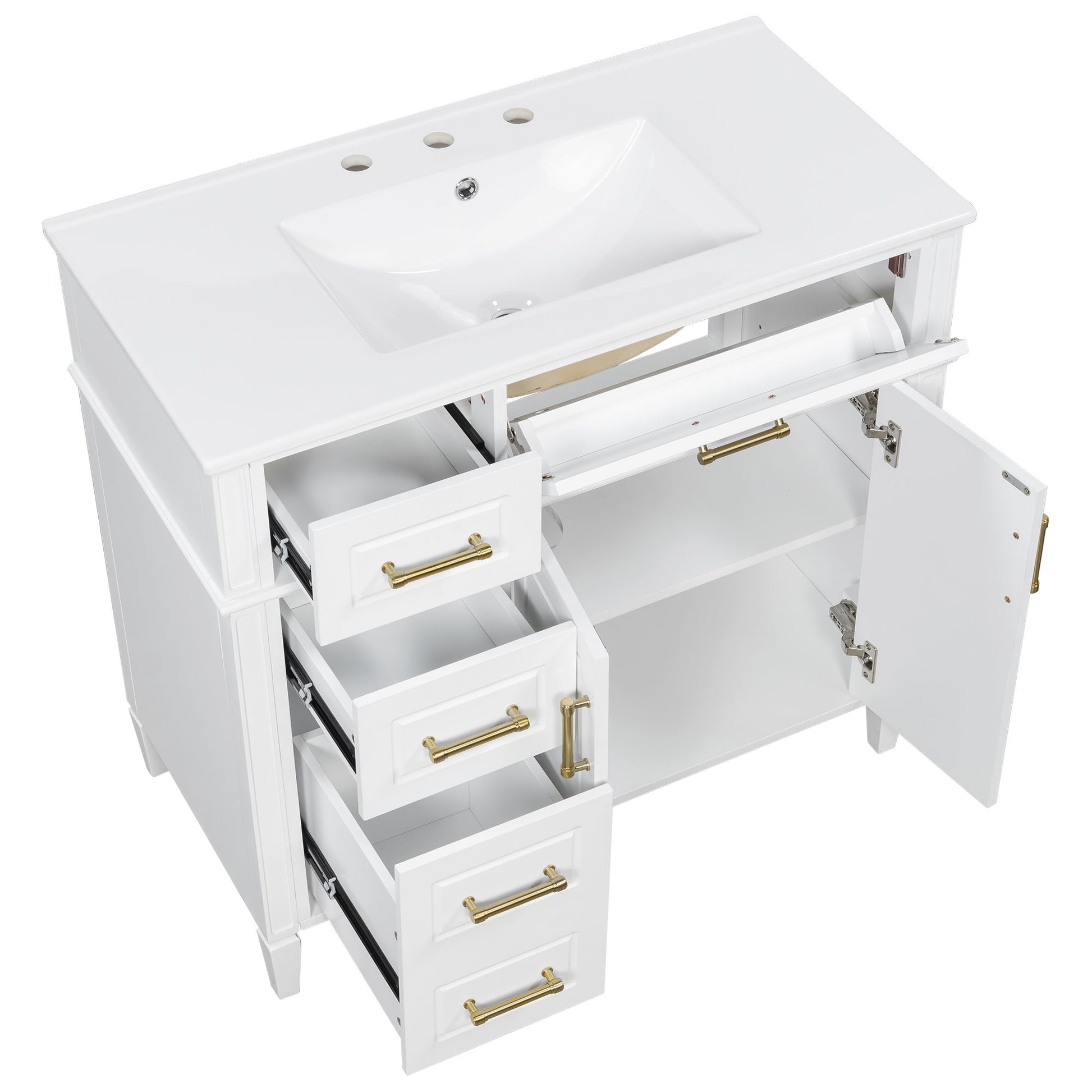 Bathroom Vanity With Sink, 4 Drawers, 2 Doors