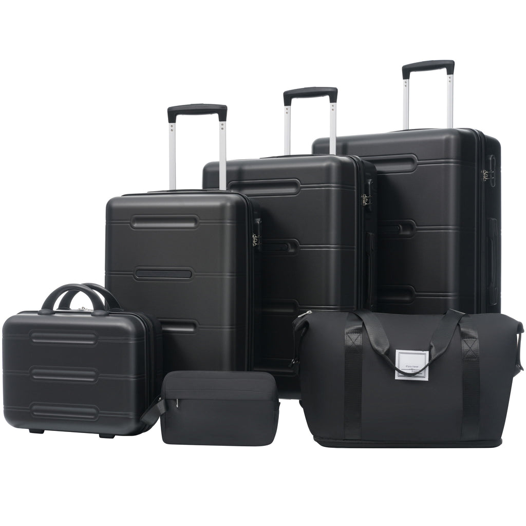 6 Piece Lightweight Hardshell Luggage Set With Double Spinner Wheels, Password Lock