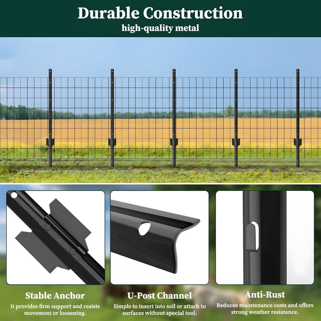 4 Foot U-Shaped Metal Garden Fence Posts Set For Wire Fencing