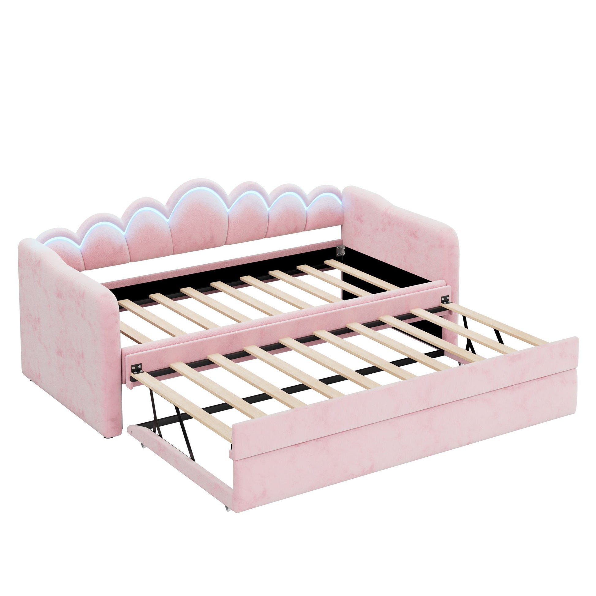 Upholstered Daybed With Adjustable LED Trundle